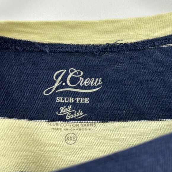 J. CREW Yellow Navy Blue Striped Painter Slub Boat Neck 3/4 Sleeve Tee Size XXS - Picture 3 of 4